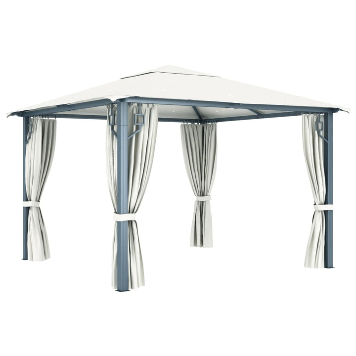 pavillon med gardin + LED-lyskæder 3x3 m aluminium cremefarvet