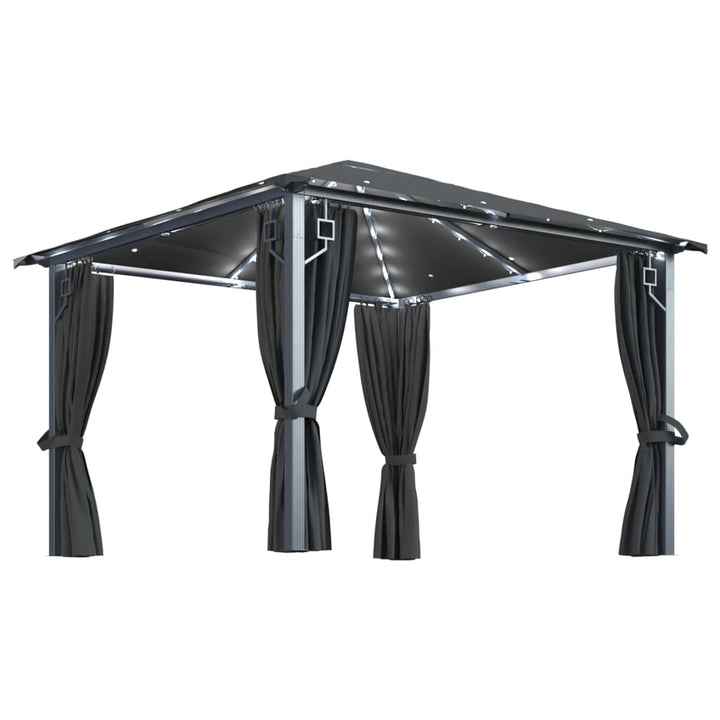 pavillon med gardin + LED-lyskæder 300x300 cm aluminium grå