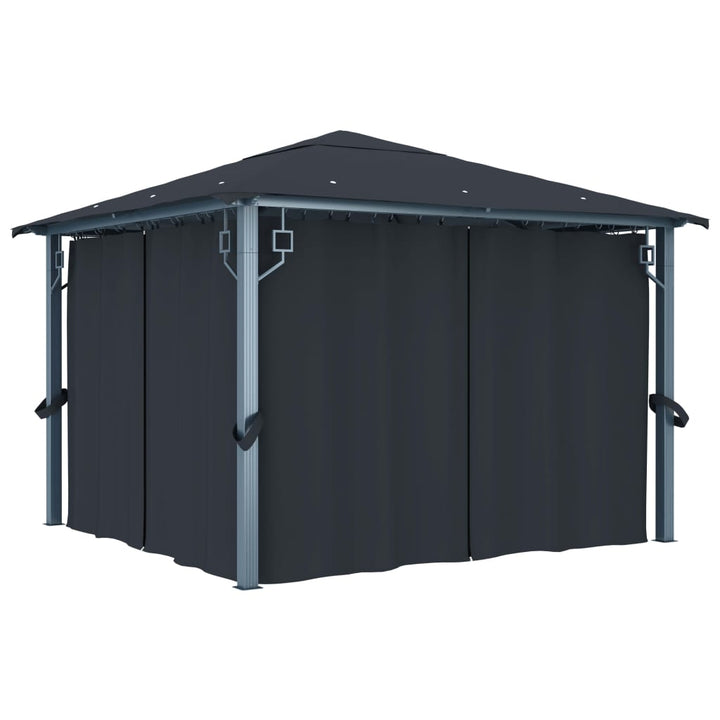 pavillon med gardin + LED-lyskæder 300x300 cm aluminium grå