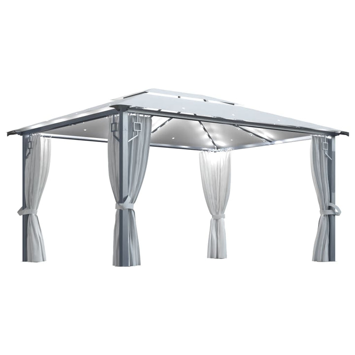 pavillon med gardin + LED-lyskæder 400x300 cm aluminium creme