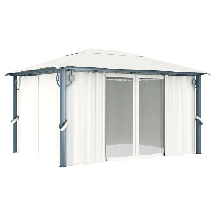pavillon med gardin + LED-lyskæder 400x300 cm aluminium creme