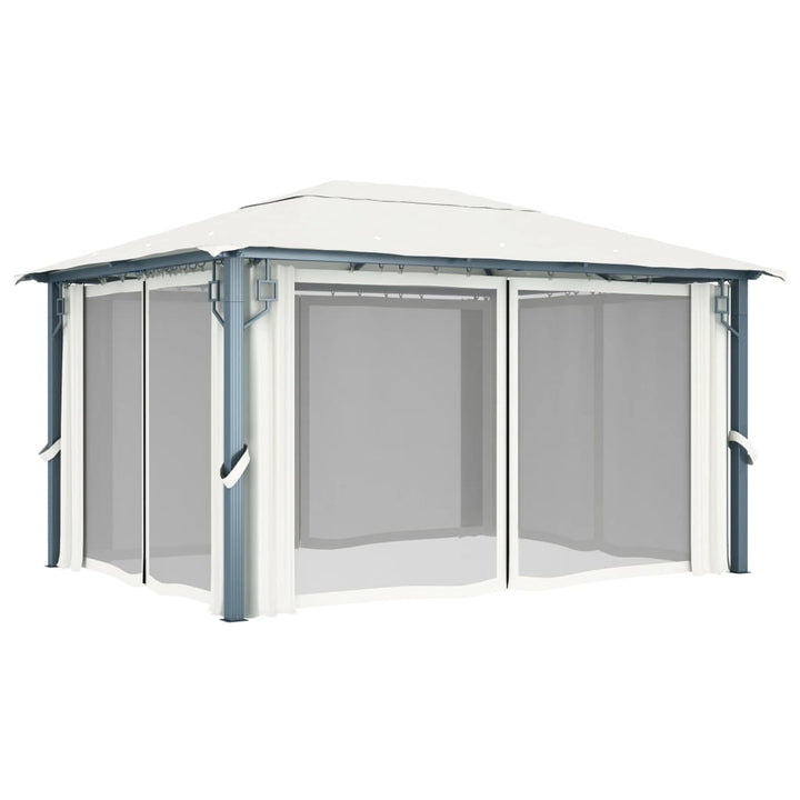 pavillon med gardin + LED-lyskæder 400x300 cm aluminium creme