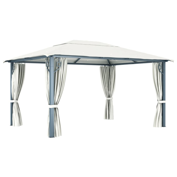pavillon med gardin + LED-lyskæder 400x300 cm aluminium creme