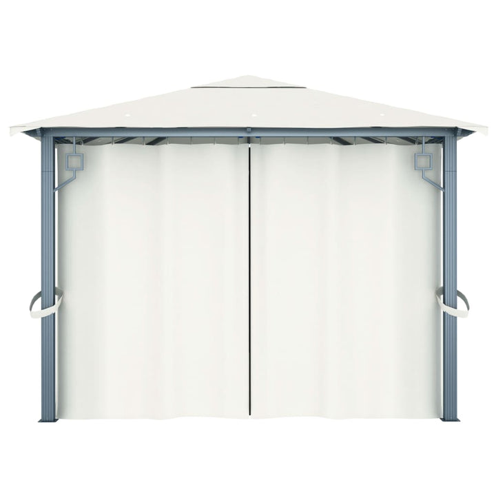 pavillon med gardin + LED-lyskæder 400x300 cm aluminium creme