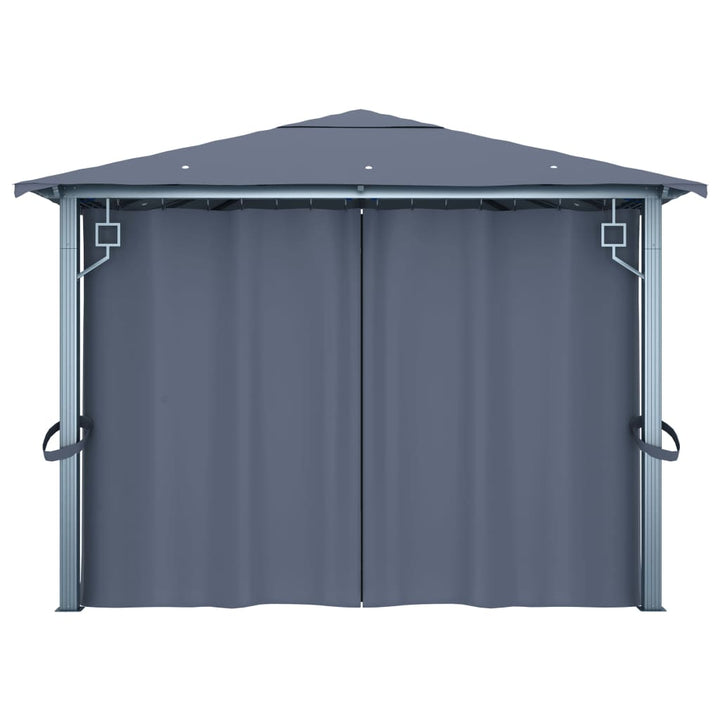 pavillon med gardin + LED-lyskæder 400x300 cm aluminium grå
