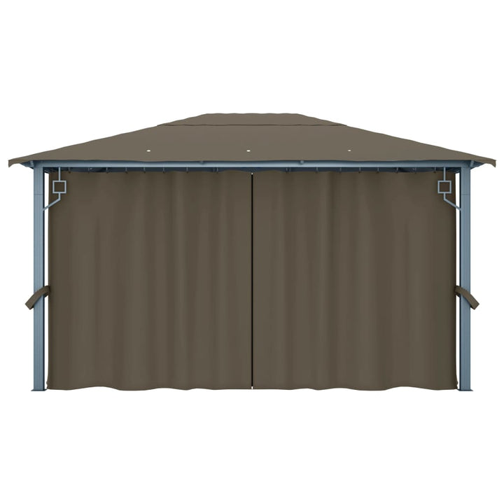 pavillon med gardin + LED-lyskæde 400x300 cm aluminium gråbrun
