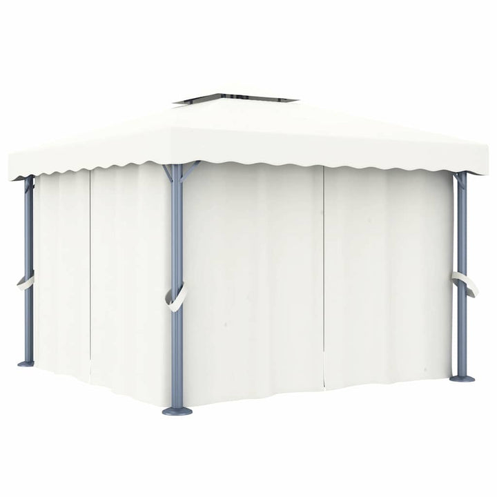 pavillon med gardin og LED-lyskæder 3x3 m cremefarvet