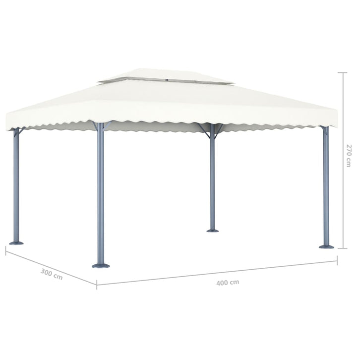pavillon med LED-lyskæder 400x300 cm aluminium cremefarvet