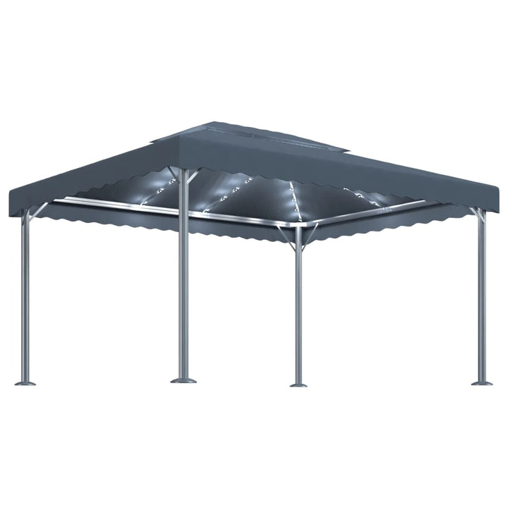 pavillon med LED-lyskæder 400x300 cm aluminium antracitgrå