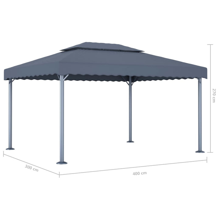 pavillon med LED-lyskæder 400x300 cm aluminium antracitgrå
