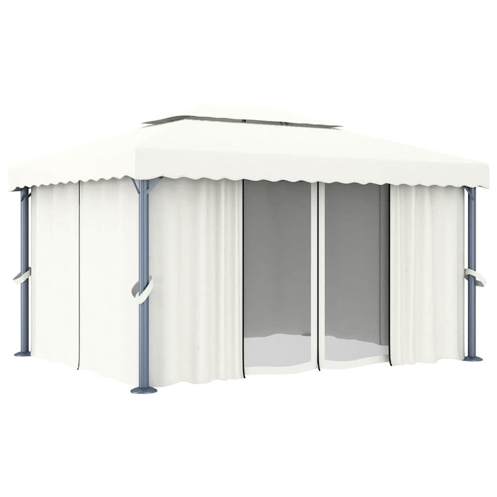 pavillon med gardin og LED-lyskæder 4x3 m cremefarvet