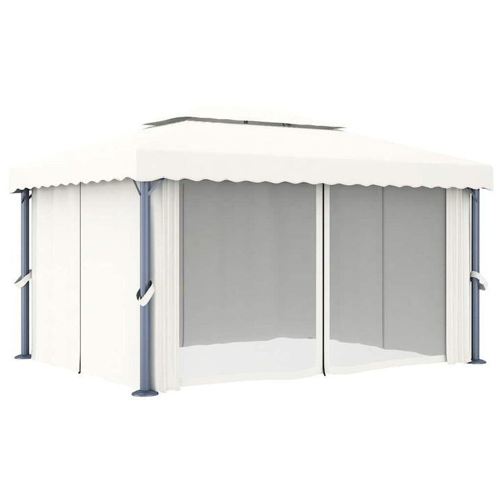 pavillon med gardin og LED-lyskæder 4x3 m cremefarvet