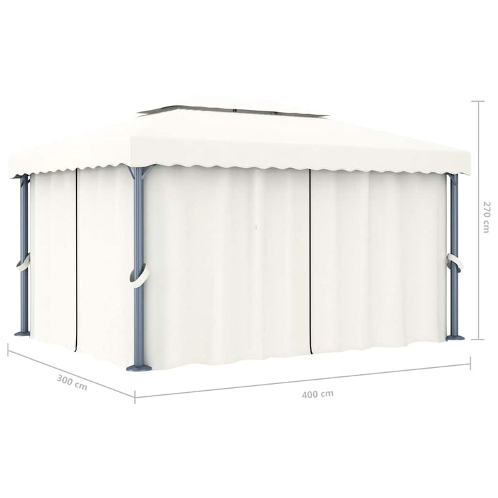 pavillon med gardin og LED-lyskæder 4x3 m cremefarvet