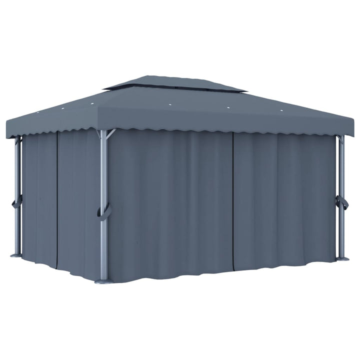 pavillon med gardin og LED-lyskæder 4x3 m antracitgrå