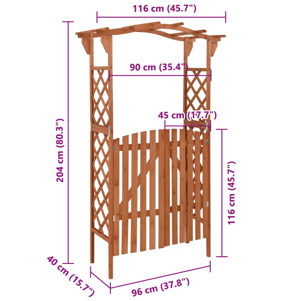 pergola med låge 116x40x204 cm massivt grantræ