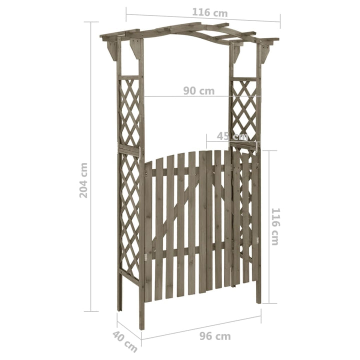 pergola med låge 116x40x204 cm massivt grantræ grå