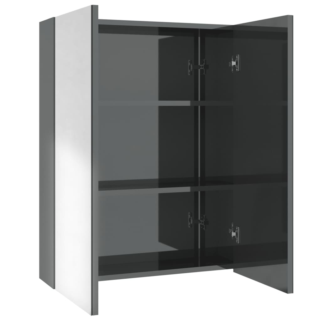 badeværelsesskab med spejl 60x15x75 cm MDF skinnende grå
