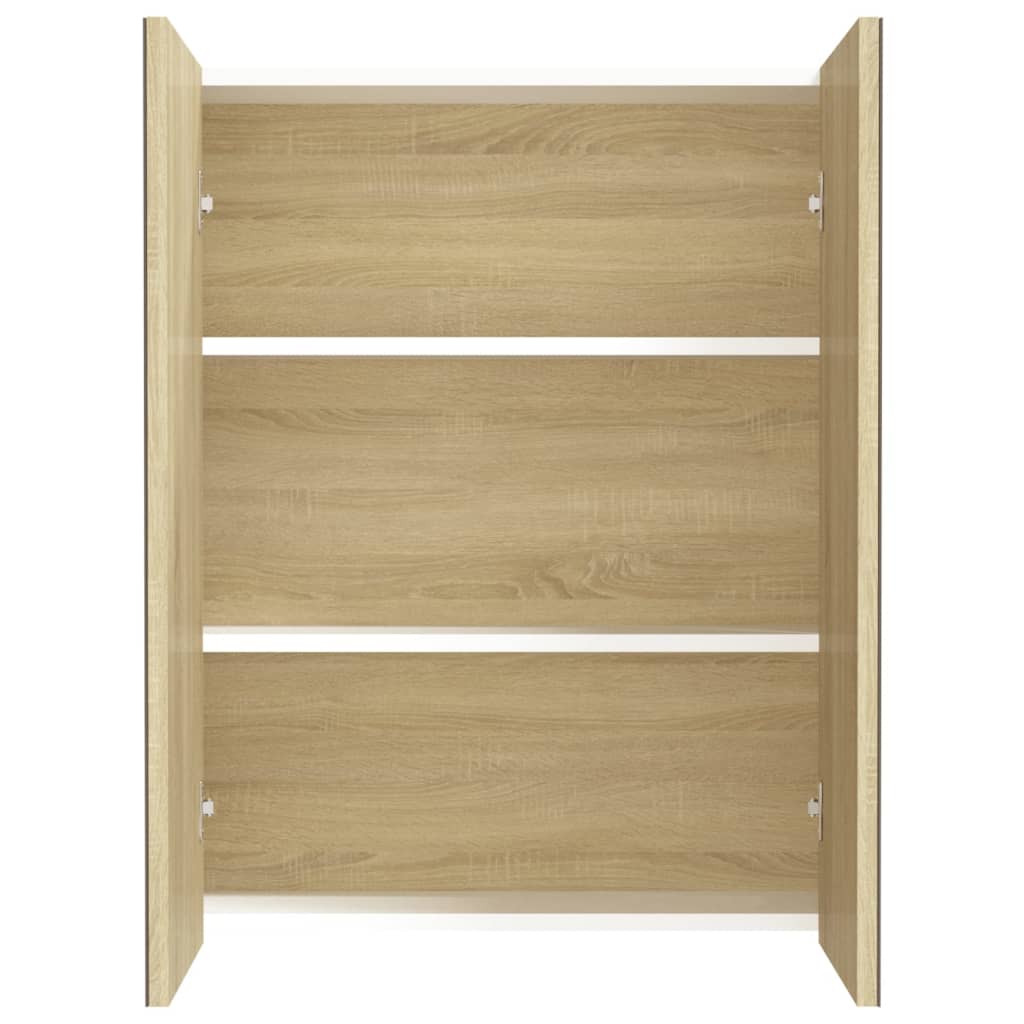badeværelsesskab med spejl 60x15x75 cm MDF hvid og egetræsfarvet