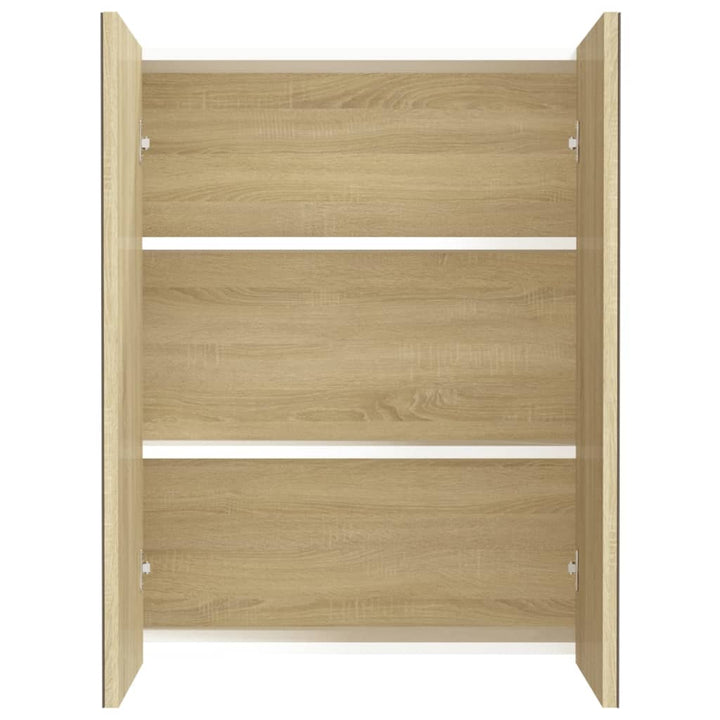 badeværelsesskab med spejl 60x15x75 cm MDF hvid og egetræsfarvet