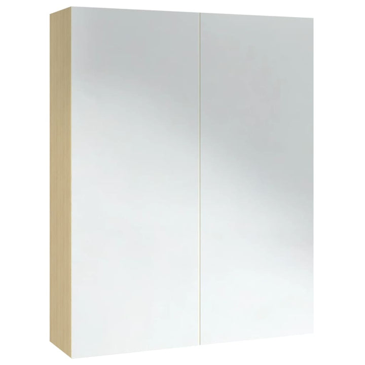 badeværelsesskab med spejl 60x15x75 cm MDF hvid og egetræsfarvet