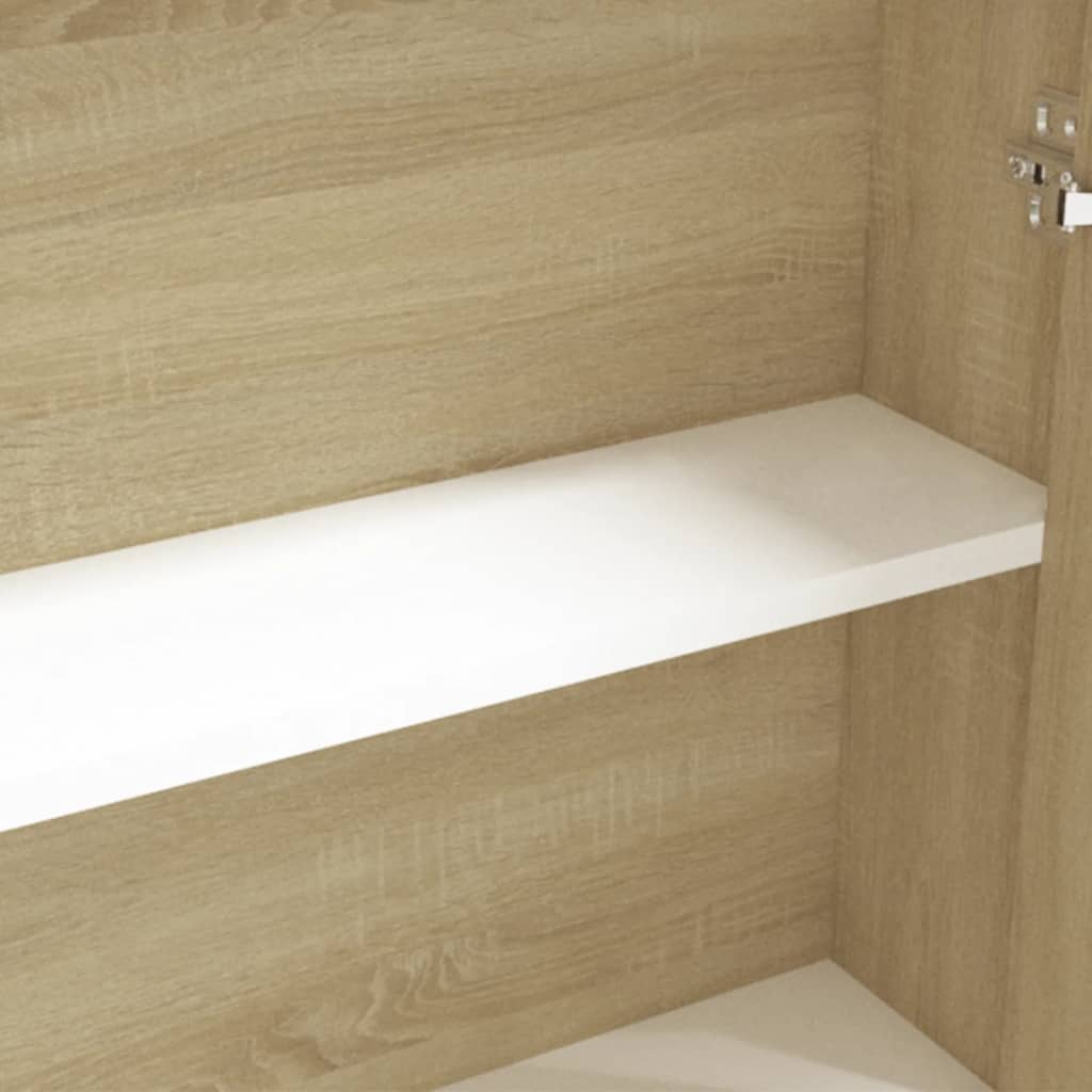 badeværelsesskab med spejl 60x15x75 cm MDF hvid og egetræsfarvet