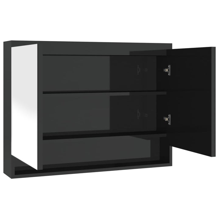 badeværelsesskab med spejl 80x15x60 cm MDF blank sort