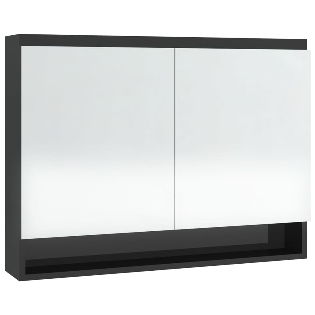 badeværelsesskab med spejl 80x15x60 cm MDF blank sort