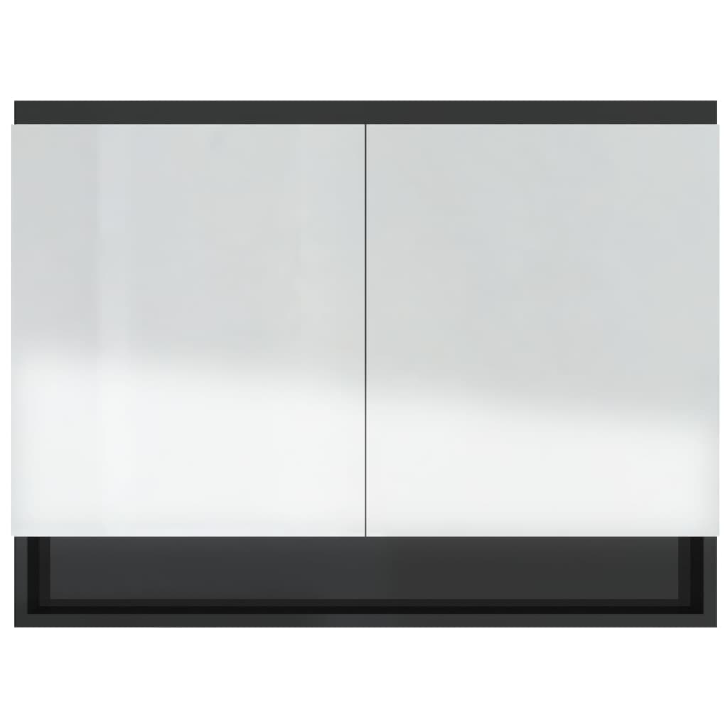 badeværelsesskab med spejl 80x15x60 cm MDF blank sort