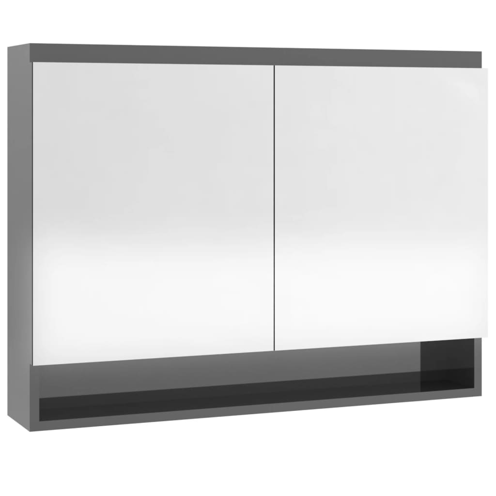 badeværelsesskab med spejl 80x15x60 cm MDF blank grå