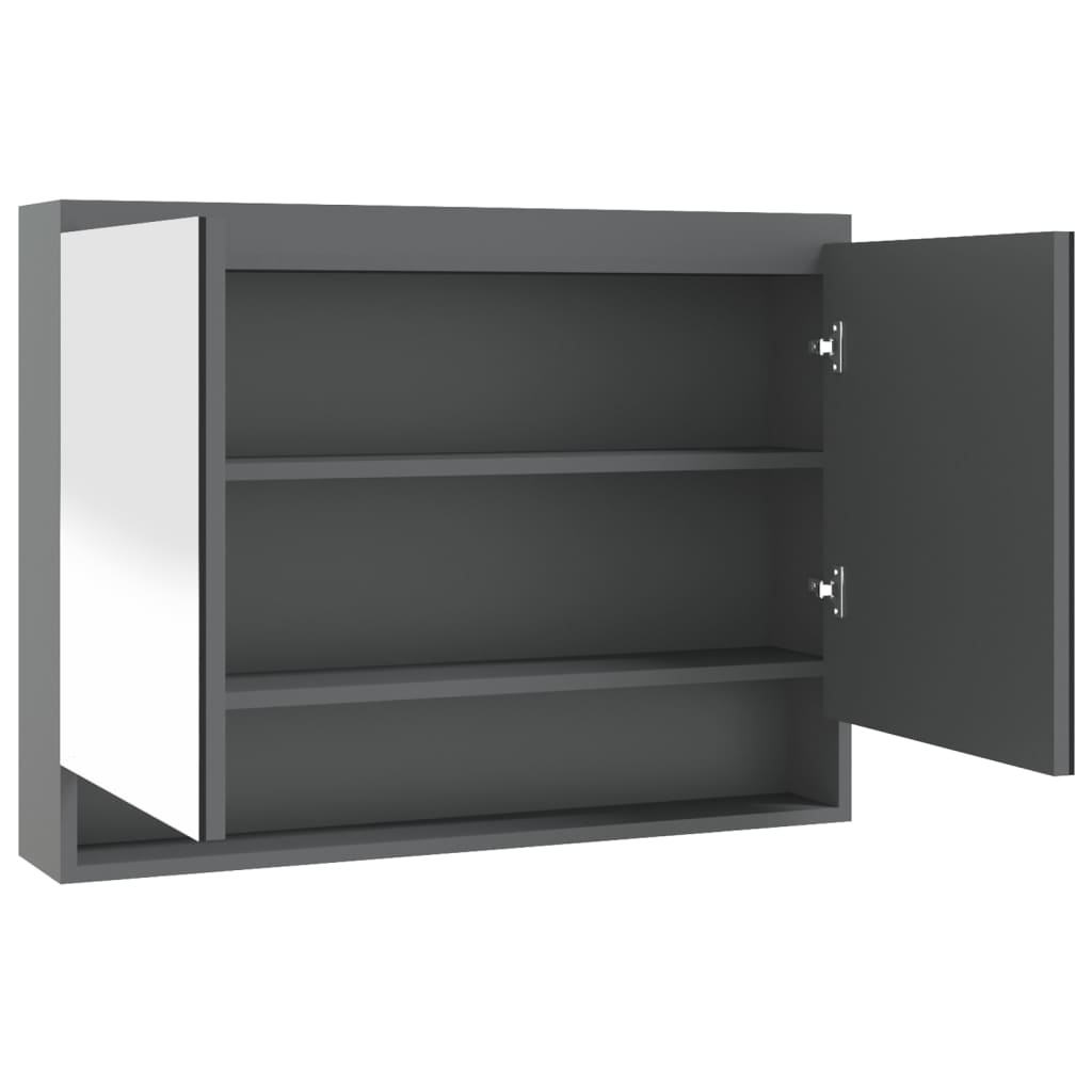 badeværelsesskab med spejl 80x15x60 cm MDF grå