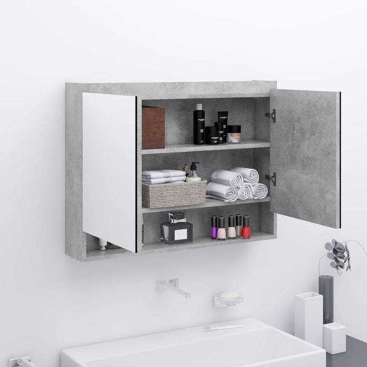 badeværelsesskab med spejl 80x15x60 cm MDF betongrå