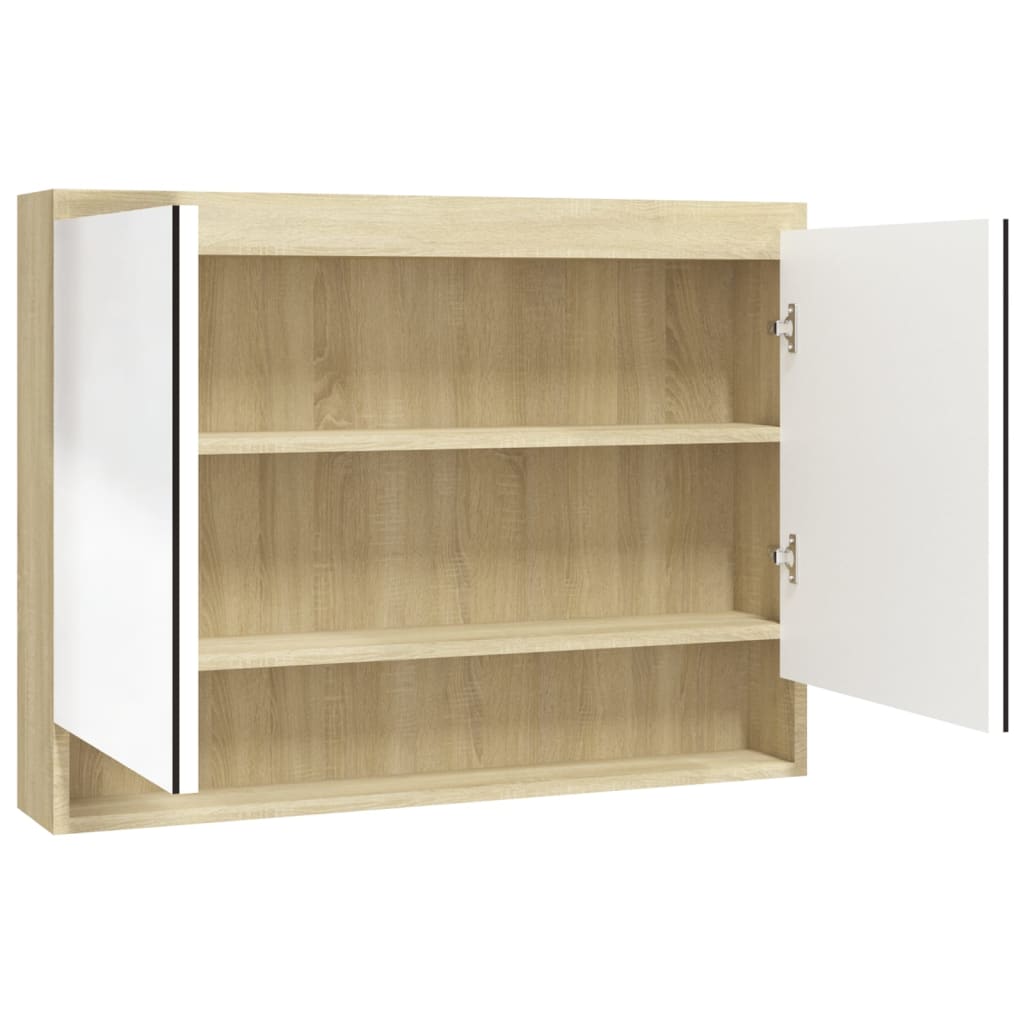 badeværelsesskab med spejl 80x15x60 cm MDF hvid og eg
