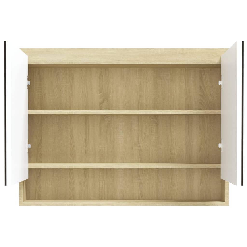 badeværelsesskab med spejl 80x15x60 cm MDF hvid og eg