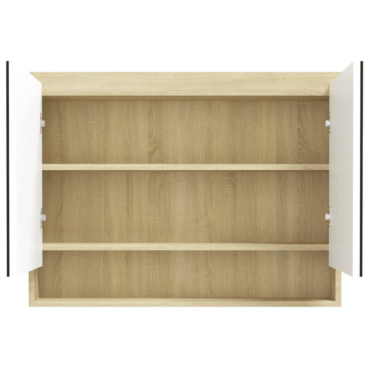 badeværelsesskab med spejl 80x15x60 cm MDF hvid og eg