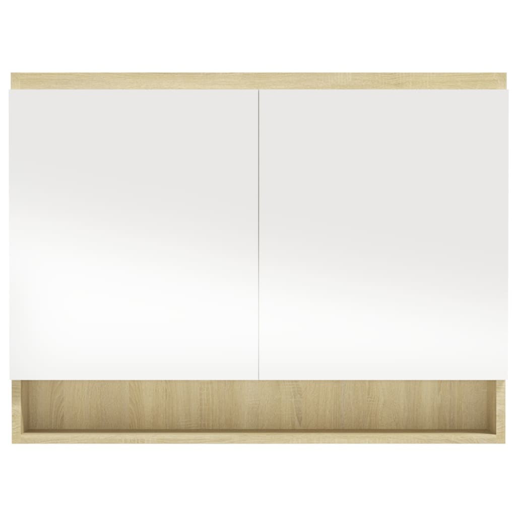 badeværelsesskab med spejl 80x15x60 cm MDF hvid og eg