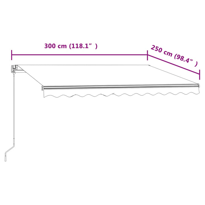 markise 300x250 cm automatisk betjening blå og hvid