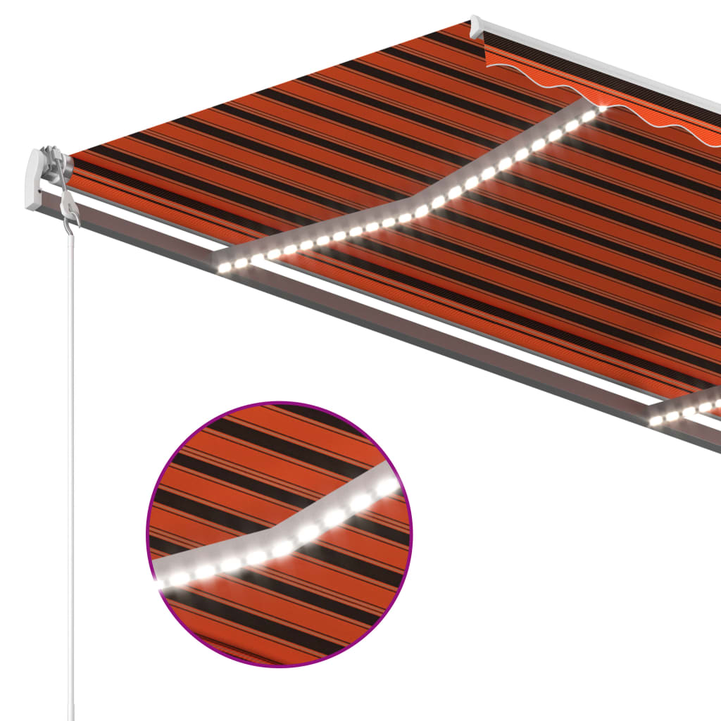 markise m. LED + vindsensor 300x250 cm automatisk orange/brun