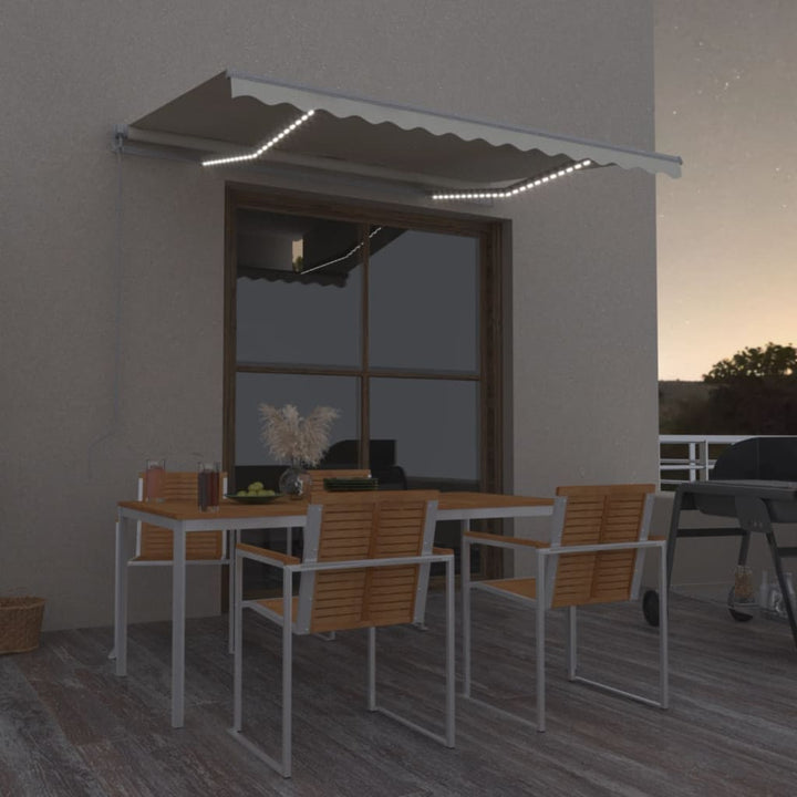 markise m. LED 350x250 cm manuel betjening cremefarvet