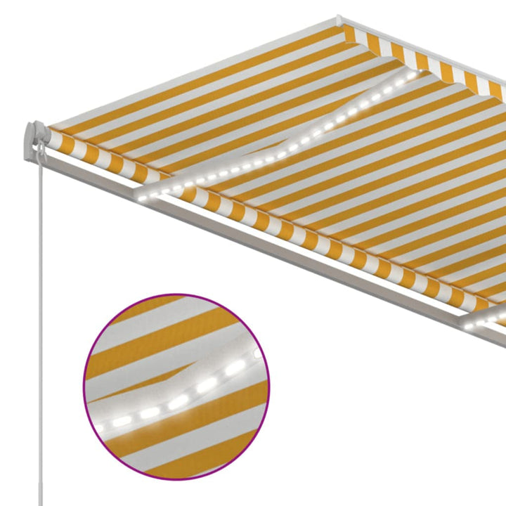markise m. LED 350x250 cm manuel betjening gul og hvid