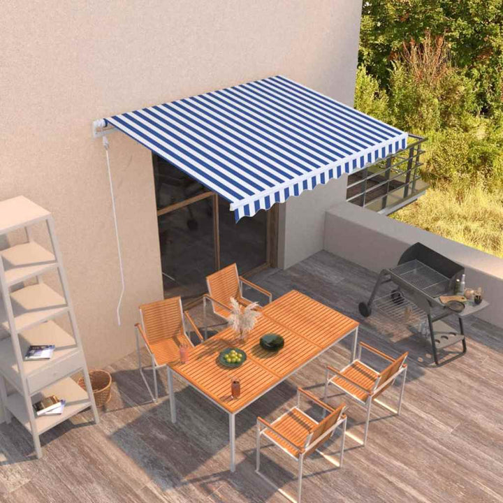 markise 350x250 cm automatisk betjening blå og hvid