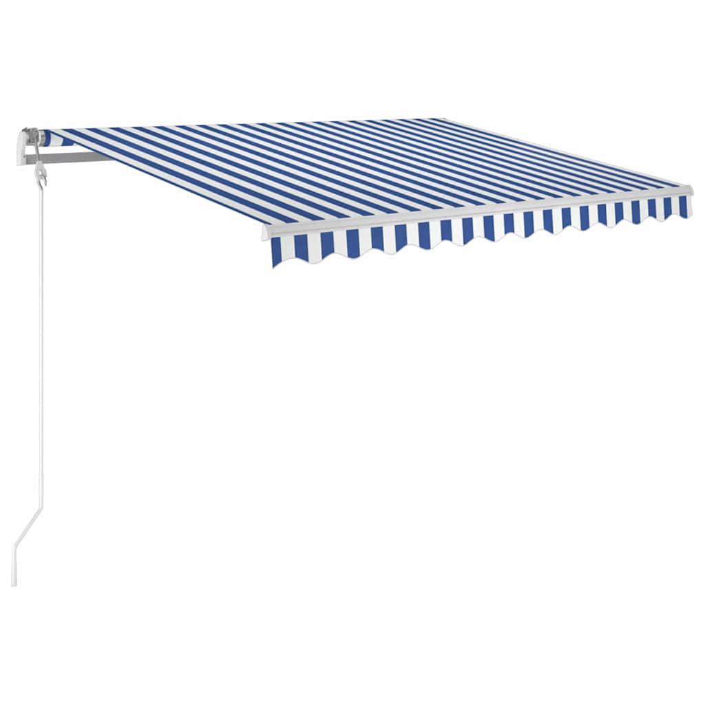 markise m. LED + vindsensor 350x250 cm automatisk blå og hvid