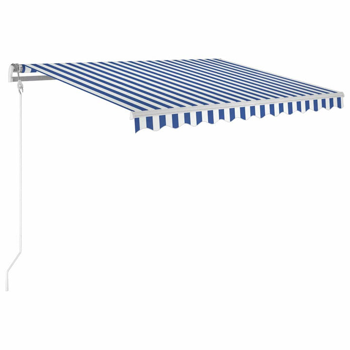 markise m. LED + vindsensor 350x250 cm automatisk blå og hvid