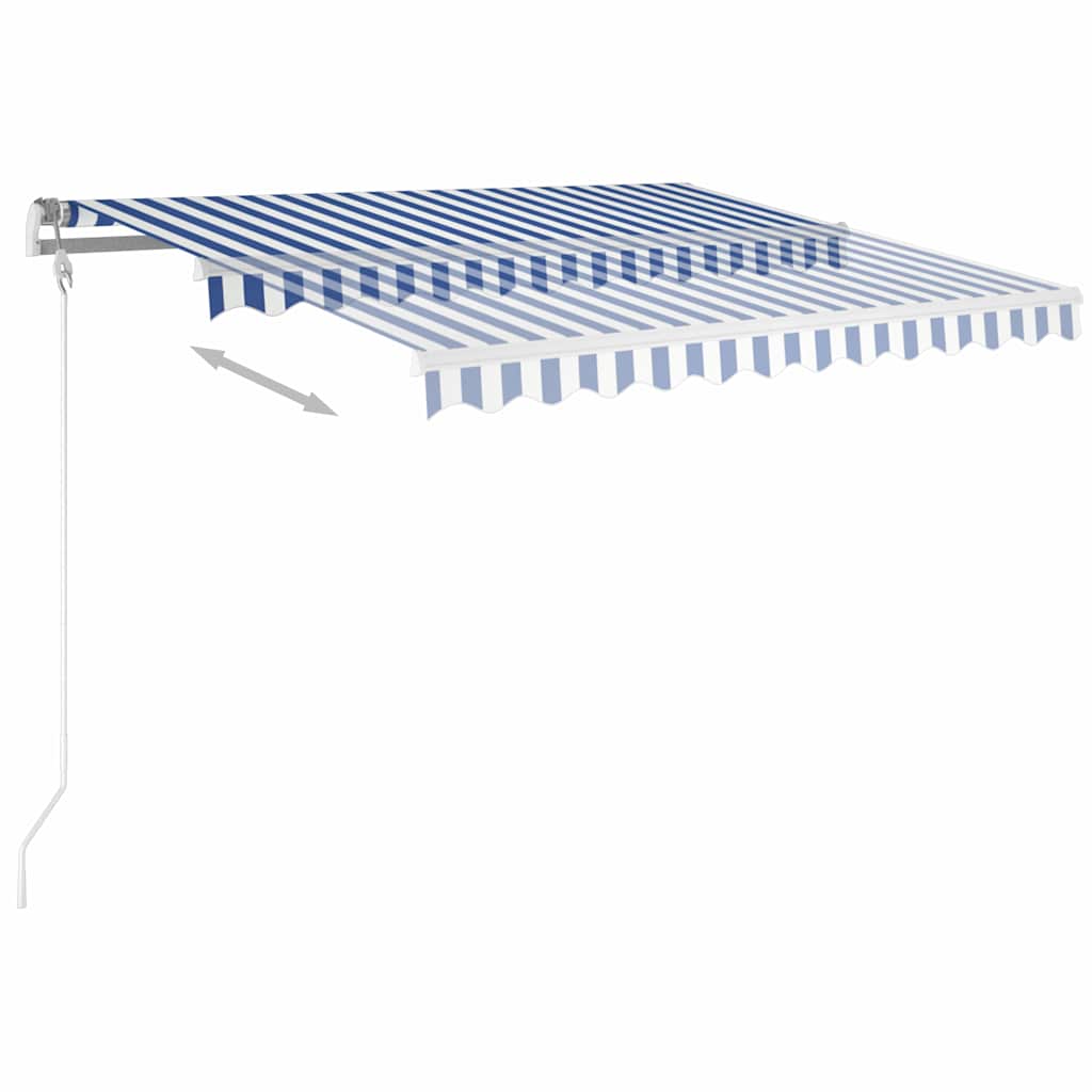 markise m. LED + vindsensor 350x250 cm automatisk blå og hvid