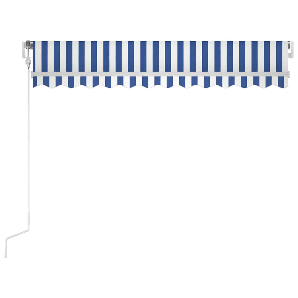 markise m. LED + vindsensor 350x250 cm automatisk blå og hvid