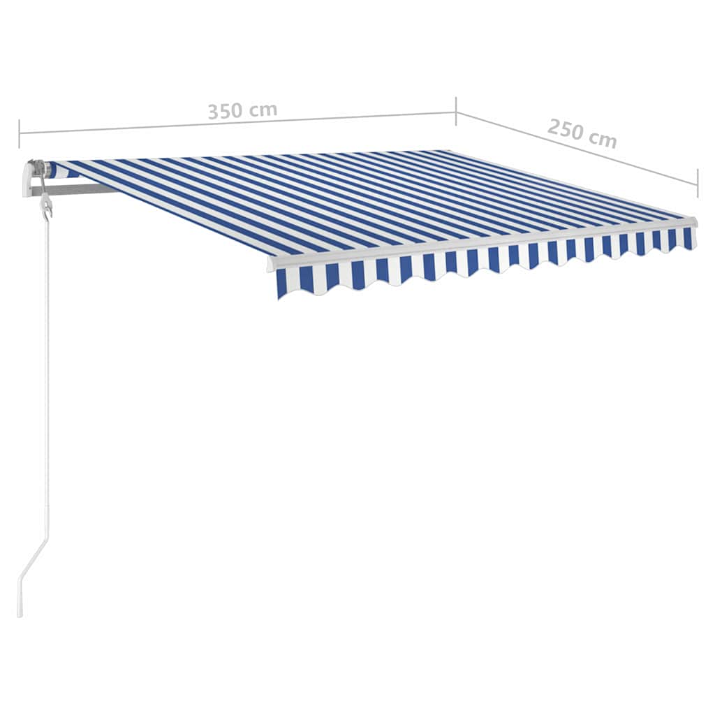 markise m. LED + vindsensor 350x250 cm automatisk blå og hvid