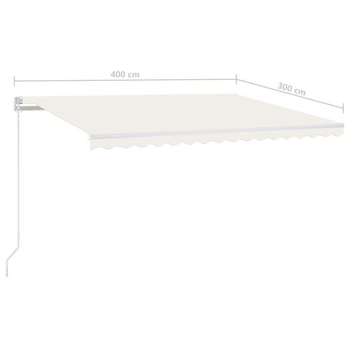 markise m. LED-lys 400x300 cm manuel betjening cremefarvet