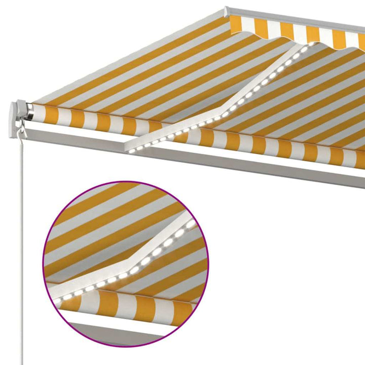 markise m. LED-lys 400x300 cm manuel betjening gul og hvid