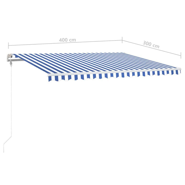 markise m. LED + vindsensor 400x300 cm automatisk blå og hvid