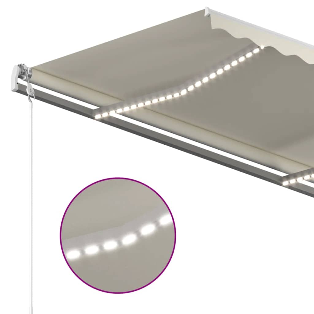 markise m. LED + vindsensor 400x300 cm automatisk cremefarvet