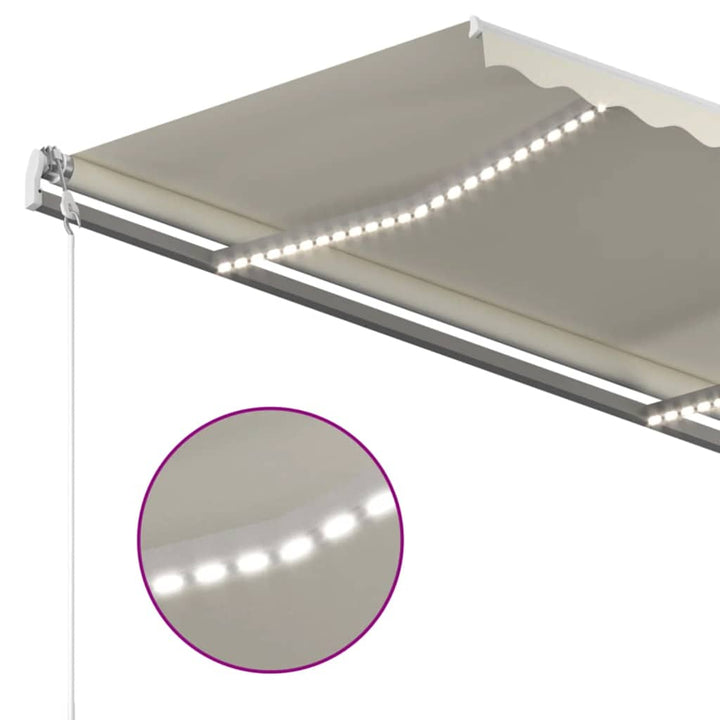 markise m. LED + vindsensor 400x300 cm automatisk cremefarvet